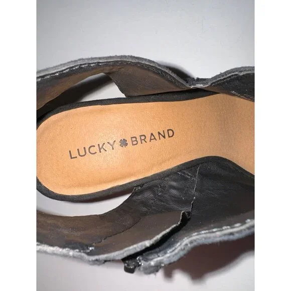 Lucky Brand Womens Shoes Sz 9 Ulyssas Black Suede Leather Peep Toe Wedge Booties - Picture 7 of 11